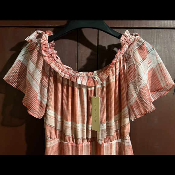 Lenon x Anthropologie Plaid Off Shoulder Tiered Maxi Dress Red/Pink Size M - NWT - Picture 12 of 16